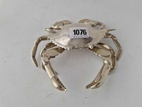 An unusual articulated crab inkstand with hinged cover, stamped STERLING ORTEGA, 6.5 inches wide,