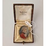 18thc gold rim hand painted miniature of a young man set in a brooch boxed