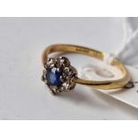 A sapphire and diamond cluster ring, 18ct, size K, 1.8 g