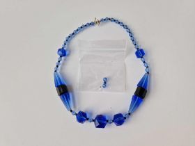 A sky blue art deco blue bead necklace