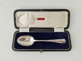 A boxed plain Christening spoon, Sheffield 1924