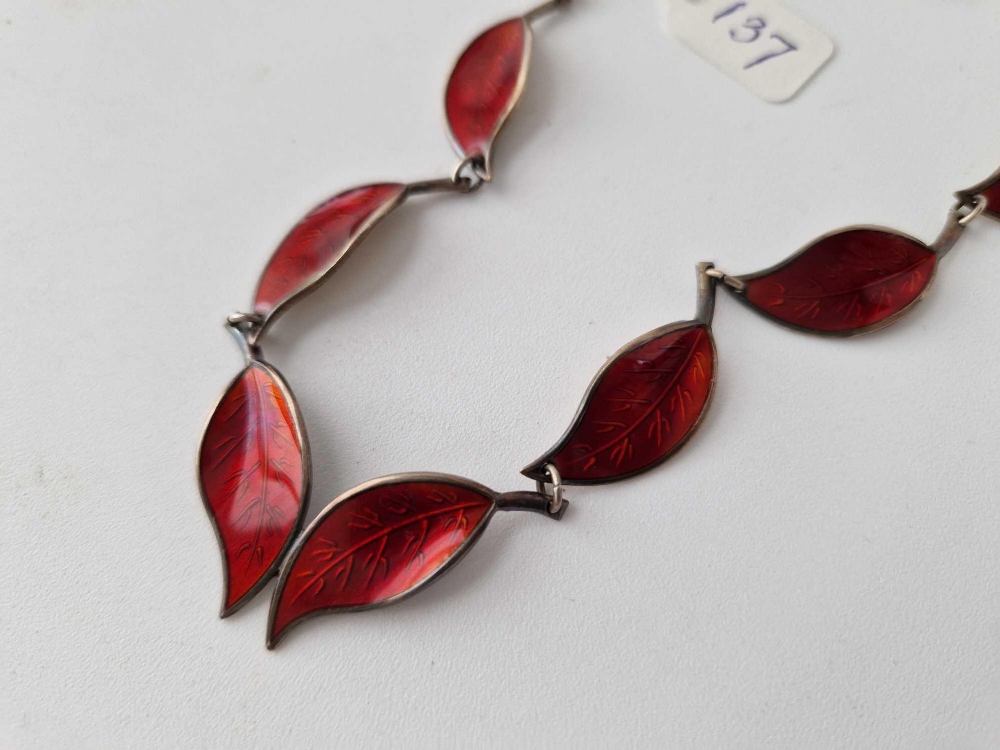 A Norwegian red enamel silver leaf panel necklace by David Andersen 7.5” long - Image 2 of 3