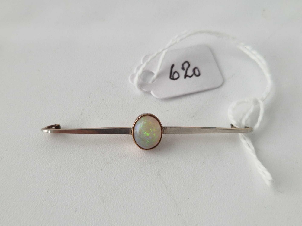 Edwardian 15ct and platinum fronted opal set bar brooch, brooch pin missing