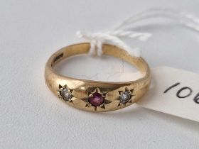 A ruby and diamond gypsy set ring 9ct size P 2.1 gms