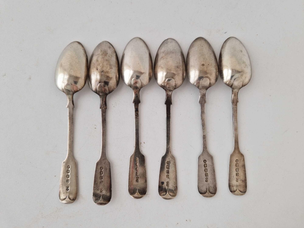 A set of six Exeter fiddle pattern tea spoons, 1859 by JW, 110g - Image 2 of 3