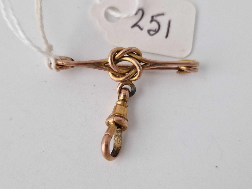 A Victorian rose gold knot brooch with suspended dog clip 9ct 2.6g - Image 2 of 3