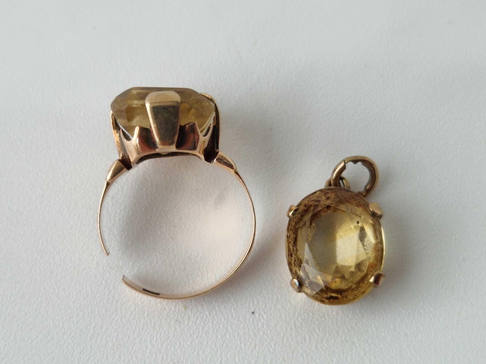 A small citrine pendant and small ring A/F both 9ct - Image 2 of 3