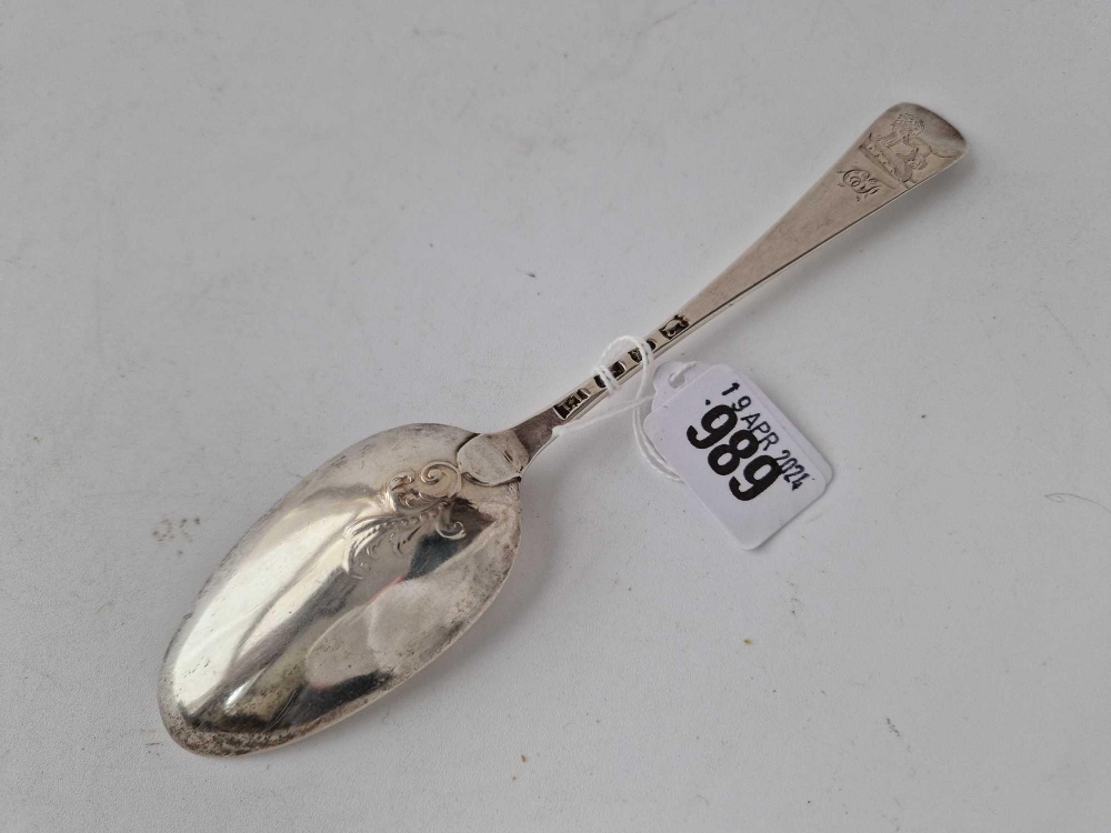 An early George III bottom marked Hanoverian pattern table spoon with scroll back, London 1774 by - Image 2 of 5