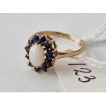 An opal and sapphire cluster ring, 9ct, size I, 1.5 g