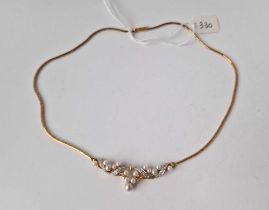 A DIAMOND AND PEARL NECKLACE, 18ct, 16 inch, 17.7 g
