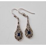A pair of Antique silver blue and white paste drop earrings