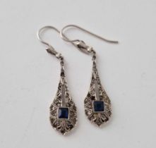 A pair of Antique silver blue and white paste drop earrings