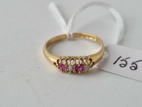 Antique Edwardian 4 stone ruby and diamond set gypsy ring, hallmarked Chester 1903, size T, 3.2g