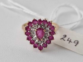 Heart shaped ruby and diamond ring 9ct Size L 3g