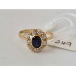 Large Victorian Sapphire, and Diamond cluster ring 18ct gold Size R 4g