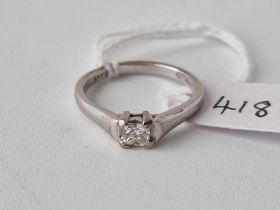 18ct white gold, hallmarked, single stone diamond ring set with a princess cut diamond weighing 0.