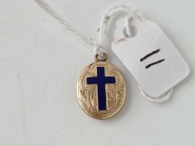 Antique Victorian gold back and front pendant locket enamelled with a cross