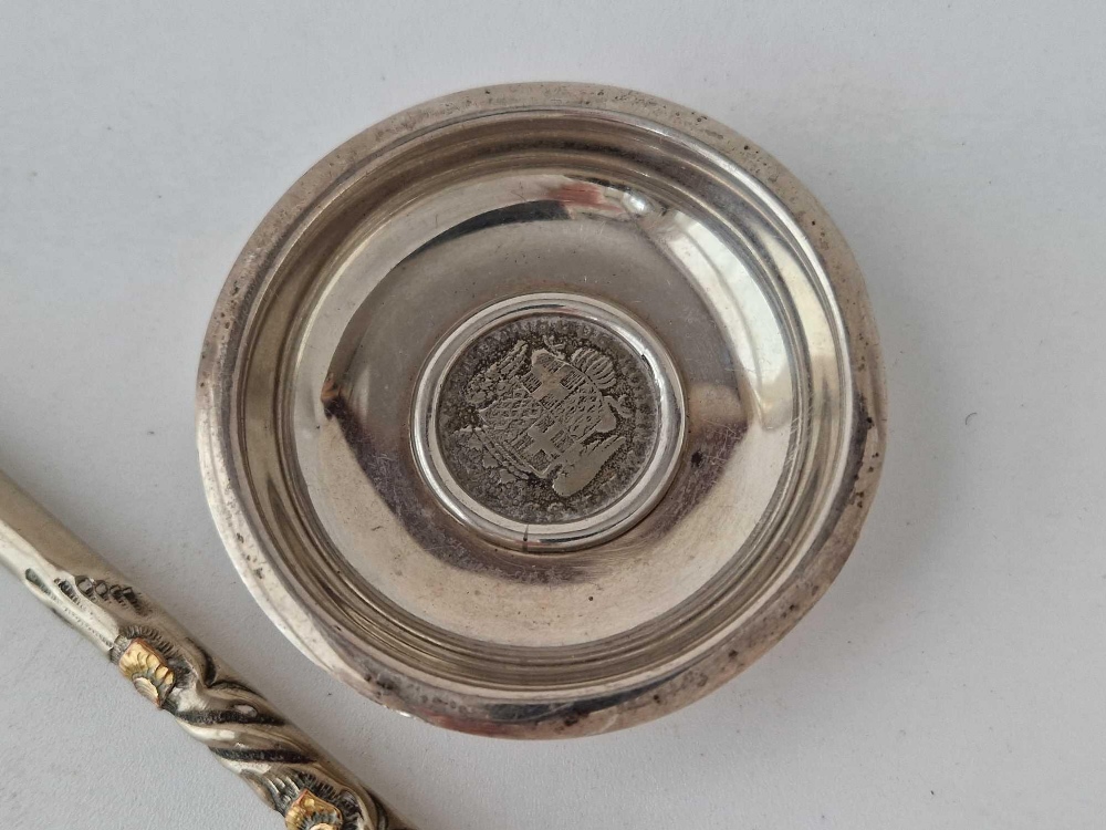 An Eastern silver pipe (800) and a Maltese dish inset with coin, 58g - Image 2 of 3