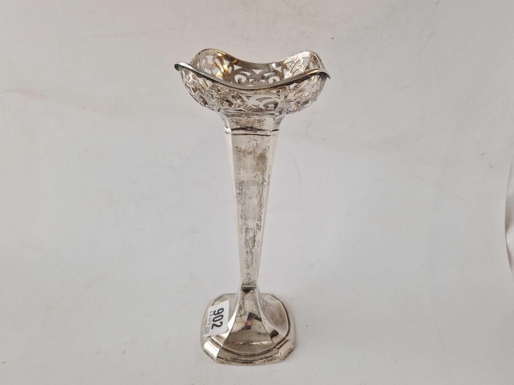 A spill vase with pierced rim tapering stem, 9" high, Birmingham 1932 - Image 2 of 3