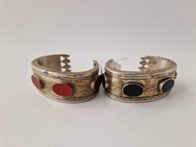 Two stone set silver ethnic bangles