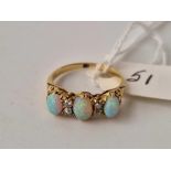 A VICTORIAN THREE STONE OPAL & DIAMOND ring in 18ct gold size K 3.2g boxed