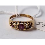 A five stone ruby and diamond rings, 18ct, size M