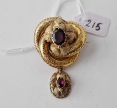 Antique Victorian 15ct brooch with pendant drop set with almandine garnets