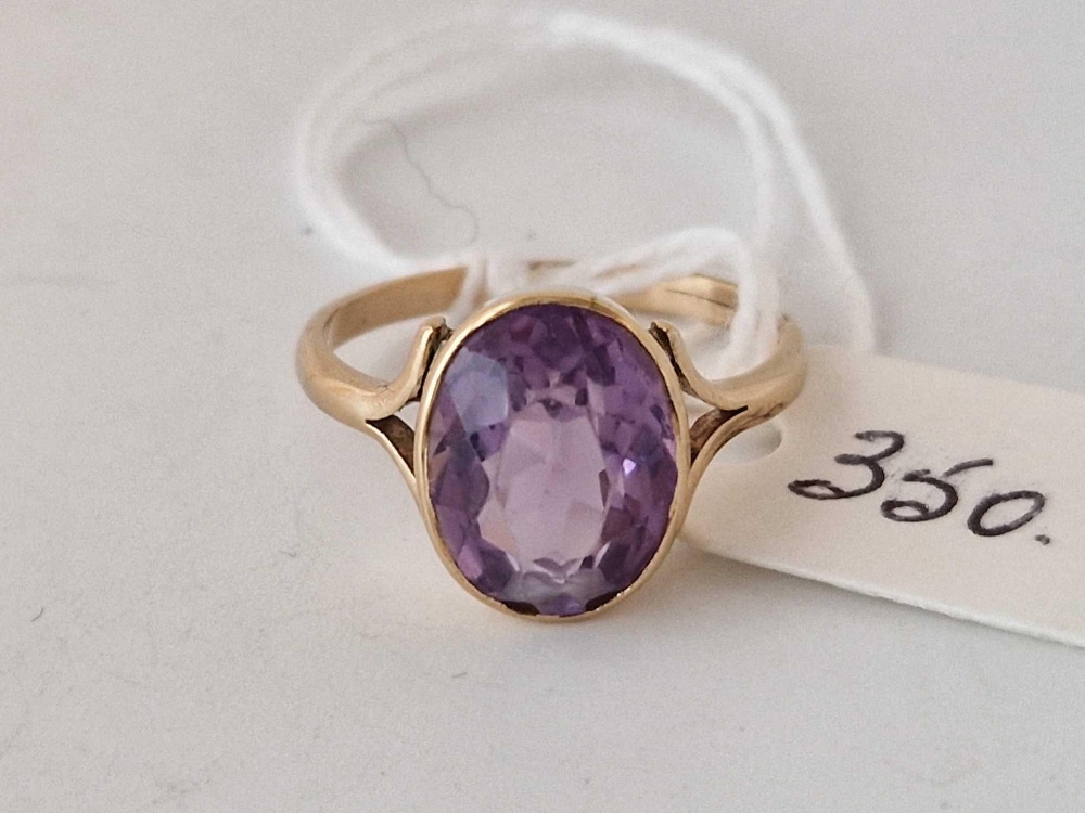 Pretty amethyst oval cut dress ring 9ct Size P 2.7g - Image 2 of 3