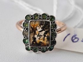 A rose gold moss agate and paste ring size M 2.7g
