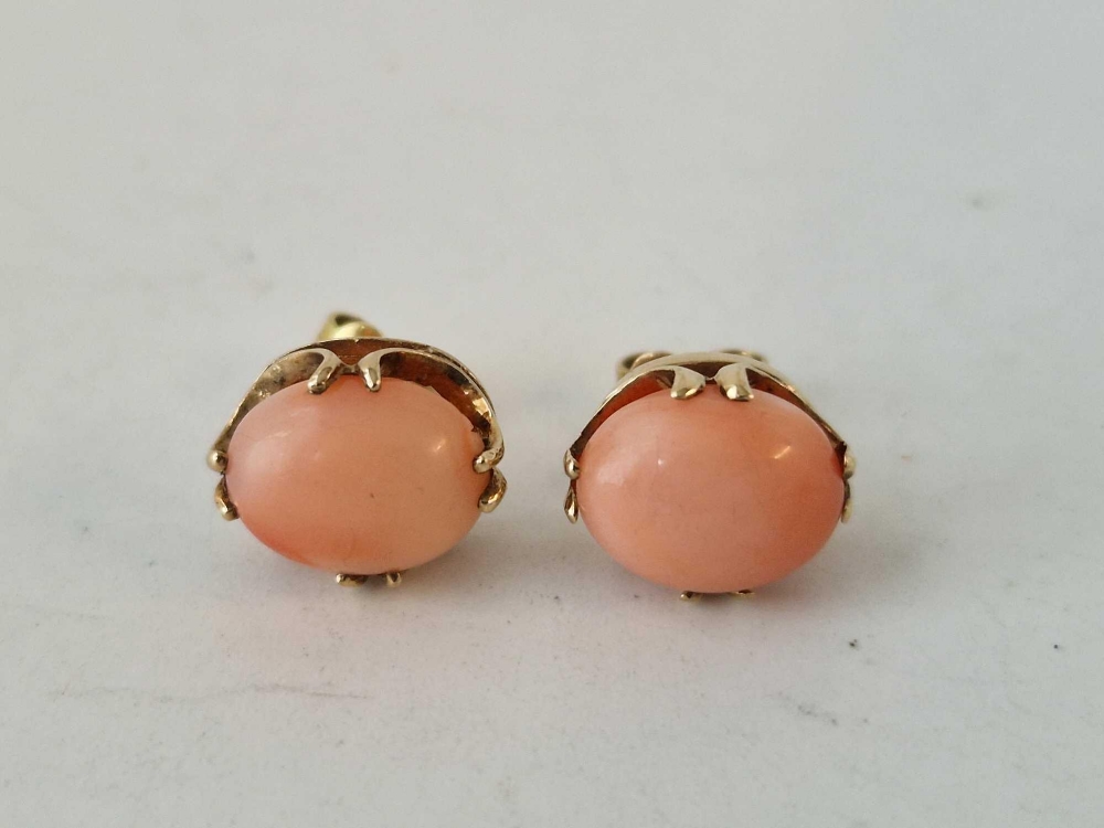 A pair of coral set earrings, 9ct, 2.6 g