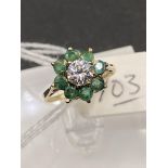 A green and white stone 9ct dress ring size I 2g inc