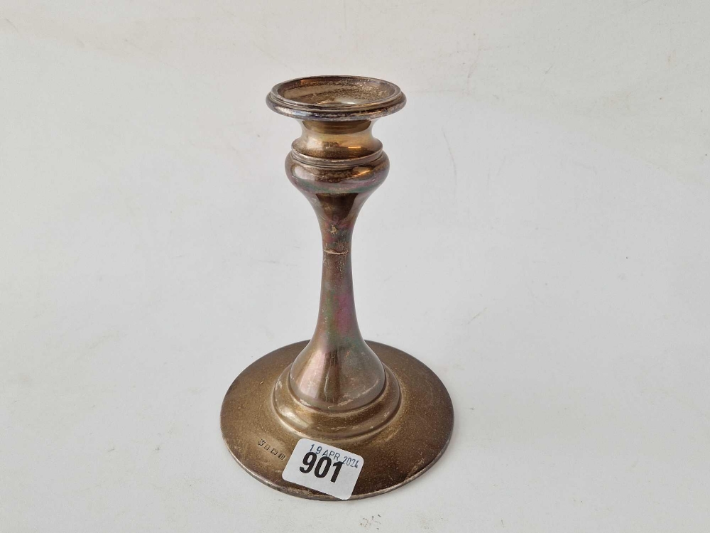 An Arts & Crafts style candlestick on spreading base, 6.5" high, Birmingham 1916