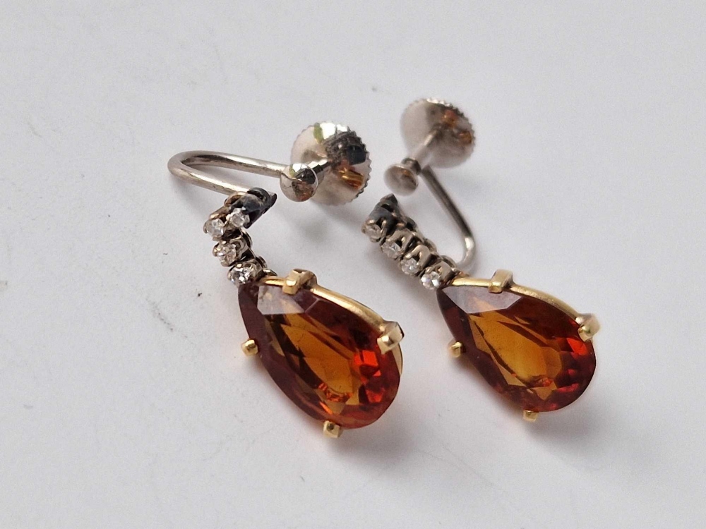 A pair of citrine and diamond earrings, 18ct, 5.7 g