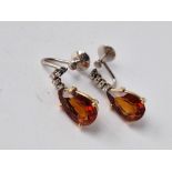 A pair of citrine and diamond earrings, 18ct, 5.7 g