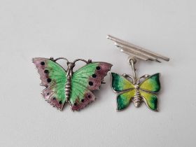 Two enamelled silver butterfly brooches