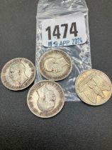 Four Italy silver 5 Lira coins
