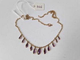 An antique necklace with necklace drops (split chain), 9ct, 15.5 inch, 4.5 g