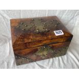 Victorian walnut box with brass strapwork 8.5 in wide