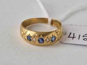 Antique Edwardian 18ct sapphire and diamond 5 stone ring gypsy ring, size P, 3.7g