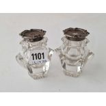 Pair of Victorian silver mounted ink pots with glass bodies. London 1840 By R P