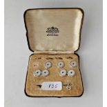 A part set of 9ct white gold enamel and sapphire stud and cufflink set in fitted box
