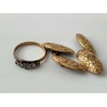 A antique five stone ring and a pair of gilt cufflinks
