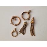 Two gilt tassels and three bolt rings,