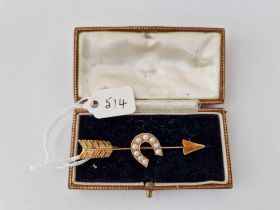 AN ATTRACTIVE BOXED ARROW & HORSESHOE BROOCH