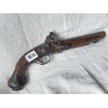 18th C Flintlock pistol with brass mounts 14 in long