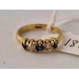 A five stone sapphire and diamond ring, size L, 18ct