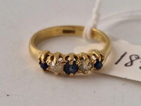 A five stone sapphire and diamond ring, size L, 18ct