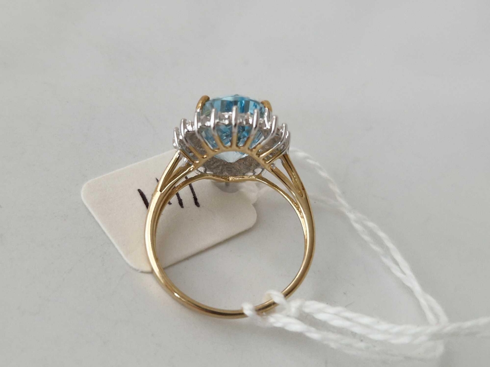 Very pretty large pear-shaped, aquamarine and diamond dress ring 9ct Size O 3.6g - Image 3 of 3