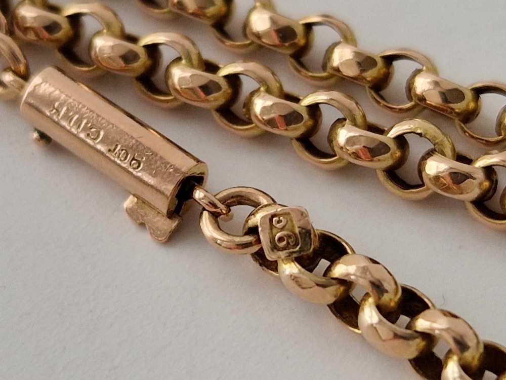AN ANTIQUE BELCHER LINK CHAIN WITH BARREL CLASP, 9ct, 19 inch, 9.3 g - Image 3 of 4
