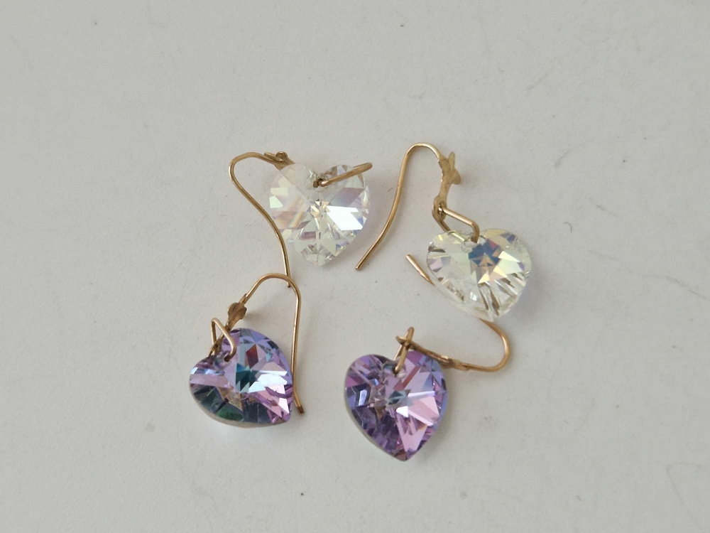 Two pairs of crystal drop earrings and a pair of creole earrings, 9ct - Image 3 of 3